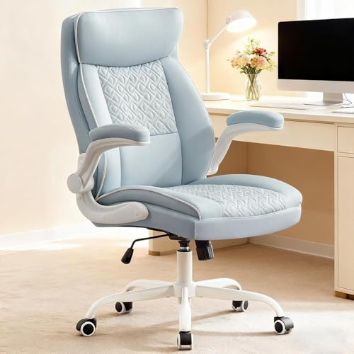 Chefsessel Bürostuhl 185kg Ergonomischer Kunstleder Schreibtischstuhl Blau | Ergonomischer Drehstuhl Chefsessel Computerstuhl, Büro PC Stuhl Hohe Rückenlehne Klappbare Armlehnen Home Office Chair