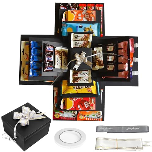 YOUNGSAY 5-lagige Kreative Überraschung Explosion Box-Schwarz Explosionsbox | DIY Explosionsbox Bastelset mit Klebeband und Band, Umweltfreundlich und langlebig für Geburtstage, Hochzeiten, Jubiläum