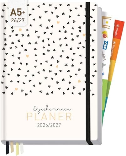 Häfft® Erzieher-Planer 2026/2027 Kita-Planer A5 Golden Hearts | Pädagogischer Wochenplaner für Erzieherinnen, Stickern & 4 Lesebändchen und Kunstleder-Einband von Aug 2026 bis Aug 2027