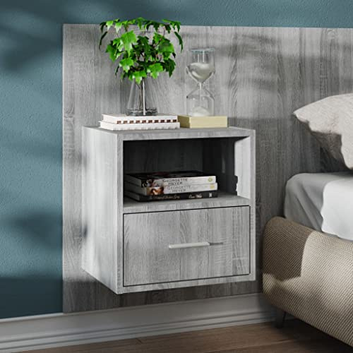 Ordellia Wand-Nachttisch Grau Sonoma, schwebend, 48,5x32,5x80 cm, Holzwerkstoff, platzsparender Beistelltisch für Schlafzimmer, Wohnzimmer, vielseitige Ablage