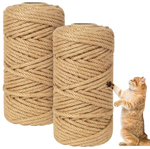 LIAILA Corda in sisal per tiragraffi Fai da Te, 2 Corde in sisal da 6 mm, 50 m di Lunghezza per tiragraffi Fai da Te, sisal per tiragraffi Fai da Te, Decorazioni per la casa, Giardino, Artigianato