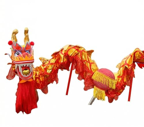 Rygcrud Accessoires pour Costumes De Danse du Dragon, Danse du Dragon en Soie Chinoise pour 3/4/6/8/11 Joueurs Nouvel an Spectacle Activités Sportives en Plein Air(Rosso,5M/16.4 FT)