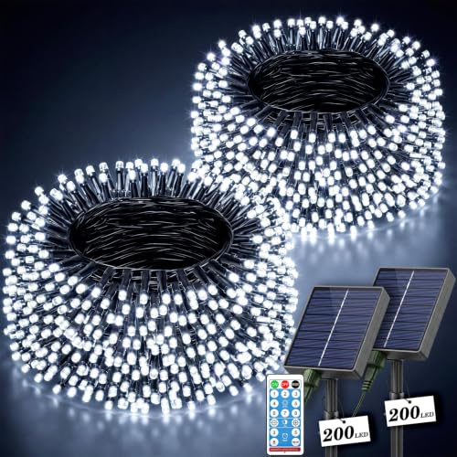 HEYCOLOR 2 Stück 200 LED 20M Solar Lichterkette Outdoor, Kaltweiß | Solarlichterkette Außen Wetterfest mit 8 Modi Fernbedienung, Weihnachtsbeleuchtung für Balkon Garten Terrasse Hochzeit Party