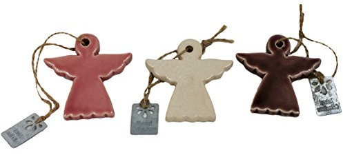 Dijk 3er Set ~ Kleine Engel aus Keramik zum Hängen ~ z.B. am Weihnachtsbaum, Gesteck usw ~ 7cm