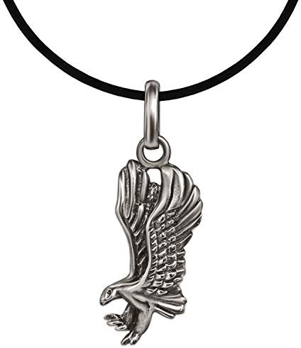 CLEVER SCHMUCK Silberner sehr Kleiner Mini Adler Anhänger 18 x 9 mm antik 925 Sterling Silber inklusive Lederband für Junge in Schmuckverpackung