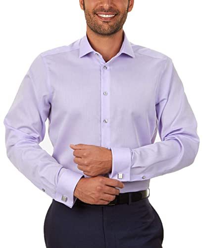 Calvin Klein Camisa de vestir para hombre, ajuste delgado, no necesita planchado, puño francés, Lila, 15.5 Neck 32 Sleeve