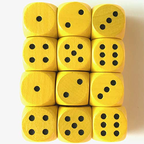 Spieltz Würfel bunt aus Holz für Brettspiele, 16 mm, produziert in Deutschland/Made in Germany (12 Würfel, Gelb mit schwarzen Augen)