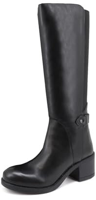 QUEEN HELENA Stivali di Pelle con Tacco Zip Laterale Semplici Invernali Donna L46 Nero 36