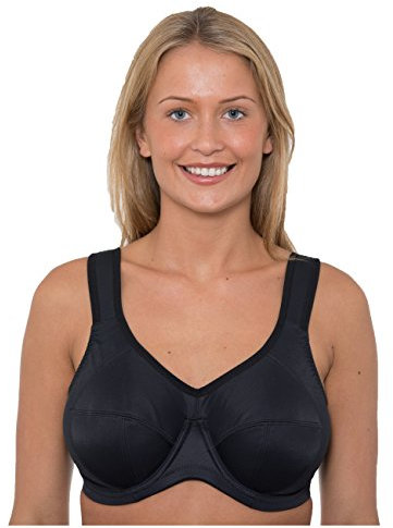 Gemm Ladies Black Sports Bra High Impact Underwired Plus Size Large Bosom (44 F)