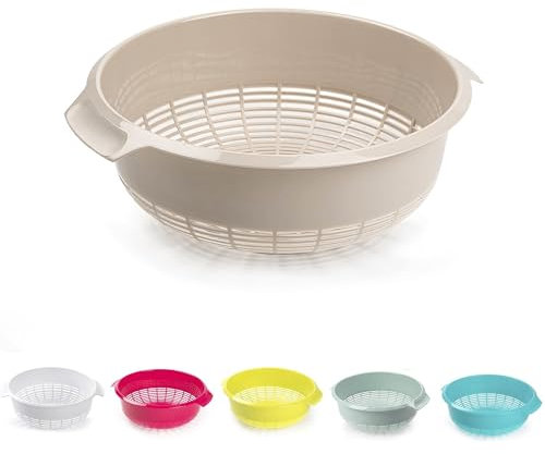 Plastic Colander Food Sieve Strainer Basket for Food Washing Draining Pasta Spaghetti Rice Salad Vegetable Kitchen Cooking Hobby (27cm - Taupe Design 2)