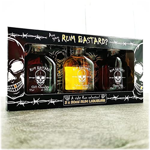 Rum Bastard Caribbean Rum Liqueur Mini Gift Set | Chilli Chocolate | Salted Caramel | Cherry Cola | 3 x 50ml |