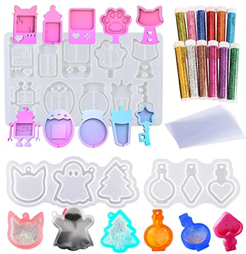Yayatty Resin Silikonformn, 3 Stück Treibsand Gießform Resin Shaker Silikonform DIY Treibsand Gießformen Schmuck mit PVC Blätter und Pailletten für Die Schmuckherstellung, Heimtextilien