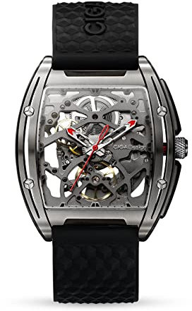 CIGA Design Automatik Uhr Herren - Z Serie Titan Armbanduhr Tonneau Mechanische Skelettuhr Edelstahl Saphirglas mit Leder- und Silikonarmband(Schwarz)