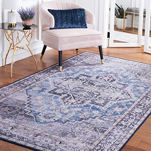Safavieh Traditionell Teppich für Maschinenwaschbar und rutschfest - Ideal für stark frequentierte Bereiche - Tucson Collection, Kurzer Flor, Beige und Grau, 120 X 120 cm