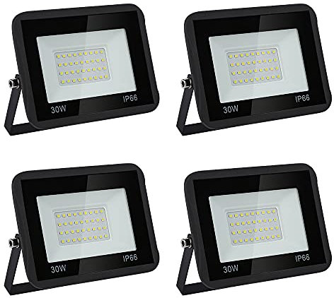 Yakimz LED Strahler Außen, 4x30W Außenbeleuchtung Scheinwerfer, 2550LM Superhell 6000K Kaltweiß Wandbeleuchtung Fluter, IP66 Wasserfest Aussenstrahler Flutlicht, für Garten Garage Sportplatz