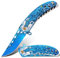 Vividstill Drache Klappmesser für Männer, cool Taschenmesser mit 3D Drache Titanplattiert Prägen Reliefgravur, gute Geschenk Edc Messer für Männer Outdoor Überleben Camping (Blau)