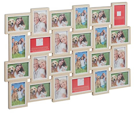 Relaxdays Bilderrahmen Collage, 24 Bilder, 10x15, Hoch- & Querformat, Fotorahmen Wand, 61,5 x 91 cm, Fotocollage, natur