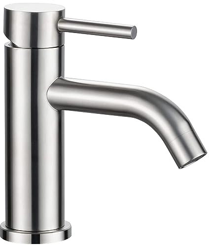Robinet salle bain acier inoxidable levier unique eau chaude et froide avec 2 tuyaux inclus mitigeur lavabo robinet lavabo robinets de lavabo pour salle de bain robinet salle de bain