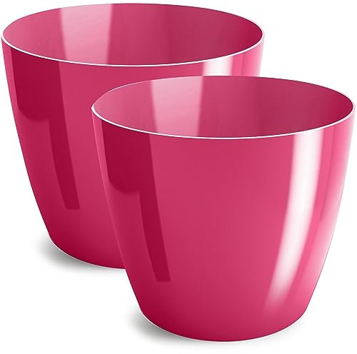 PECZEKO Pot de Fleurs Brillant en Plastique, Décoratif pour Grandes et Petites Plantes, Lot de 2, Rouge, ø 18 cm
