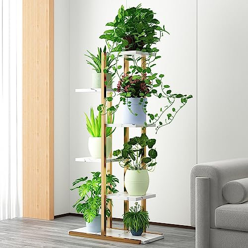 Luojuny 100 cm hoher Metall-Eck-Pflanzenständer, 6 Etagen, 7 Blumentöpfe, Pflanzenständer für den Innenbereich, schmaler Blumenständer, robuster Pflanzenhalter mit verbreitertem Boden, versetzt für