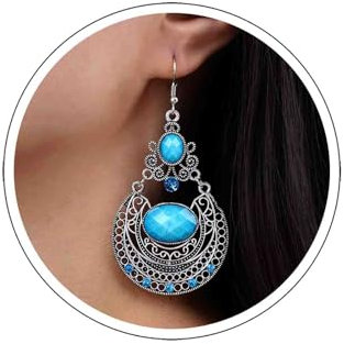 Atentuyi Boho Ohrringe - Türkis & Blau, Silber mit Saphir & Kristall, Groß & Vintage, Stammes & Filigran, Zigeuner & Indisch, Retro & Oval, Edelstein Haken Ohrringe