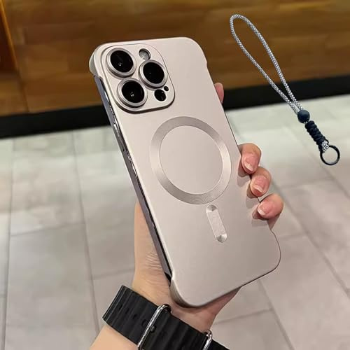 Metallic Paint Frameless Magnetic Phone Case for iPhone 15/14/13/12/11, Ultra Thin Design - Supports Wireless Charging, Matte Finish, and Lens Protection (Gold,iPhone 14 Plus)