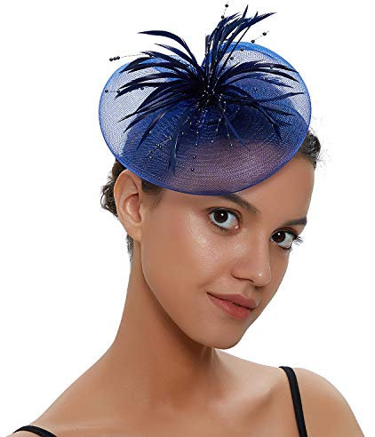 SJTJSPX Fascinators Hut Damen Kopfschmuck Cocktail Tee Party Organza Hochzeit Kirche Kopfbedeckung Mesh Federn Clip Elegant Vintage Schleier Weihnachten Geburtstag Karneval Haarreif