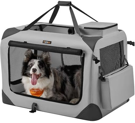 Feandrea Hundebox faltbar, Transportbox Hund, XL, Hundetasche, Oxford-Gewebe, Netzstoff, atmungsaktiv tragbar transportabel, Metallrahmen, mit Griffen, Taschen, 81 x 58 x 58 cm, rauchgrau PDC080G02