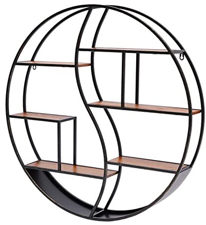 Begoniape Wandregal Rund, Schwarz Eisen Hängeregal Regal Wand Wanddeko, 80 * 80 cm Industrial Wandregal Holz Deko für Wohnzimmer, Badezimmer, Arbeitszimmer