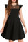 Arshiner Girls Summer Dress Flutter Short Sleeve Mesh Skater Dress Kids Party Dressss with 2 Side Pockets Plain Casual A-line Dresses 11-12T Black 150
