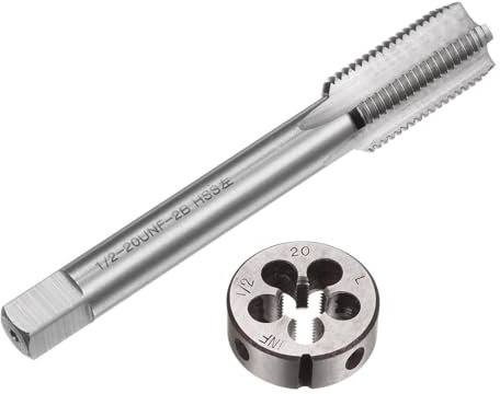 sourcing map Lot de 2 tarauds et filières 1/2-20 UNF pour filetage à gauche et matrice ronde, outil de taraudage et filière pour réparation de filetage