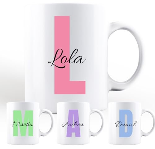 Taza Personalizada con Nombre - Tazas Personalizadas Nombre e Inicial - Regalo Original - Taza de Café - Cerámica - San Valentin