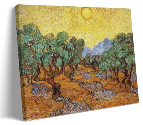 HBEOOP Vincent Van Gogh berühmte Farbe (Olivenbäume mit gelbem Himmel und Sonne), Poster, Leinwand, Wandkunst, Bilddrucke, hängende Foto, Geschenkidee, Dekoration, Wohnkunst, 30 x 45 cm