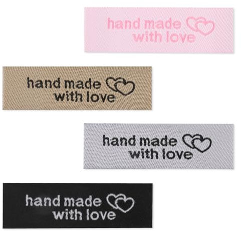 Molain 120 Stück Handgefertigte Etiketten, Handmade Geprägte Tag, Handmade Label Stofflabel Handmade DIY Label für Heimwerken Hut Handwerk Stricken Häkeln Nähen Kunsthandwerk (Schwarz+Braun+Rosa+Weiß)