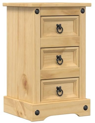 vidaXL Nachttisch, Nachtschrank mit 3 Schubladen Metallgriffen, Nachtkonsole Nachtkommode für Schlafzimmer, Beistelltisch, Massivholz Kiefer