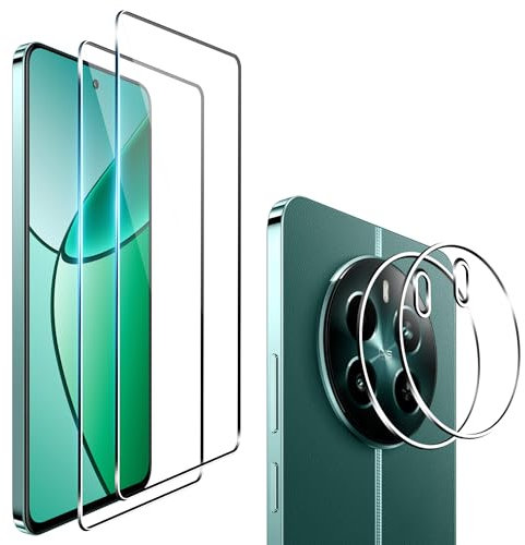 Heioloo [4 Piezas Protector de Pantalla para Realme 12+ 5G/realme 12 4G,[2+2] Piezas Cristal Templado con Protector de Lente de cámara,Sin Burbujas, Dureza 9H Vidrio Templado, Arañazos