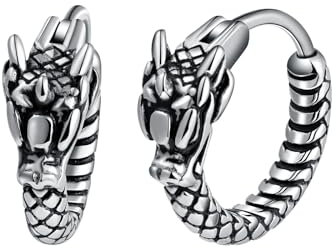 Yumilok Vintage Kleine Creolen Punk Drachen Edelstahl Ohrringe für Herren und Damen - Unisex Earring Amulett Schutz Schmuck