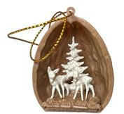 Nußschale mit Miniaturen Weihnachten Christbaumschmuck 3 Rehe