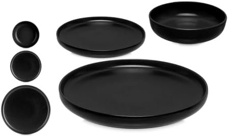 Vajilla de Gres Negro Mate: 18 Piezas de Elegancia y Calidad Excepcional para Tu Mesa