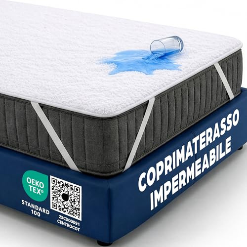 Coprimaterasso Matrimoniale Impermeabile 160x190 cm Lenzuolo in Cotone Terry Cerata per Letto Traversa Lettino Protezione Traspirante Antiacaro Anallergico Lavabile in Lavatrice con 4 Elastici