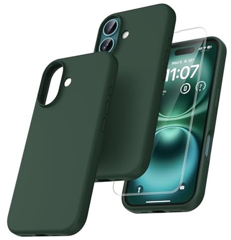 TOCOL Silicone for iPhone 16 Case 6.1-Inch, Liquid Silicone Multi-Color Slim Silky-Soft Touch Anti-Scratch Shockproof Protective Phone Cover, Alpine Green