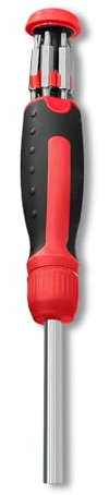 13-in-1 Ratcheting Screwdriver | Multi-Bit Storage | Retractable Cartridge | Handle with Cushion Grip | ¼ Hex Shaft 、Star, Flat, Square Bit - Red、Black