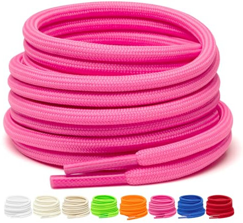 Puzeam 2 Paires de Lacets Ronds de 4 mm pour Bottes, Lacets de sécurité pour Chaussures de randonnée en extérieur, Lacets Solides pour Baskets Rose Vif 140