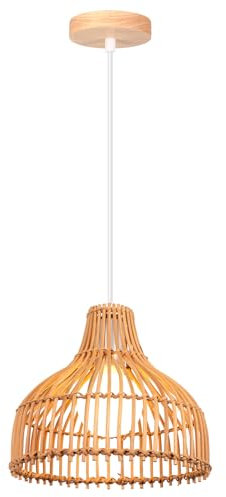 LIGKIN Pendelleuchte Bambus Weben Kronleuchter Rattan Boho Style Bambus Ø24cm Lampenschirm Vintage Deckenlampe Dekoration Deckenleuchte für Restaurant Küche Wohnzimmer Café