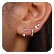 Auiremrti Gold 14K Damen Ohrringe Set,-3 Paar Hypoallergene Ohrringe Mit Zirkonia-Perfekt Für Mehrere Ohrlöcher-Inklusive Silbernem Perlen-Schmuckkästchen