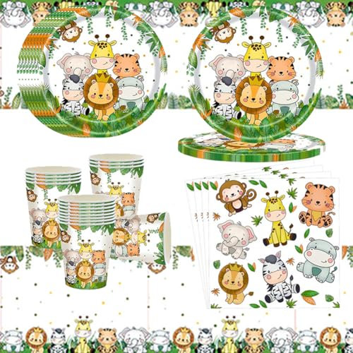 51PCS Jungle Animal Birthday Party Set Theme Decoration,Safari Animal Party Tableware Set,Animal Birthday Party Supplies For Birthday Party,Jungle Safari Animal Party Supplies For Kids - 10 Guests