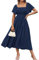 GRACE KARIN Ladies Elegant Summer Chiffon Dresses Square Neck Short Sleeve Flowy A Line Ocassion Dress Navy XL