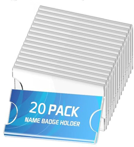 MEISO 20 Pezzi Badge Portanome, Targhette Per Il Nome, Trasparente Badge, 70 x 30 mm Portanome con Spilla, Badge per Vestiti Clip Abbigliamento ID Badge Copre Etichettatura