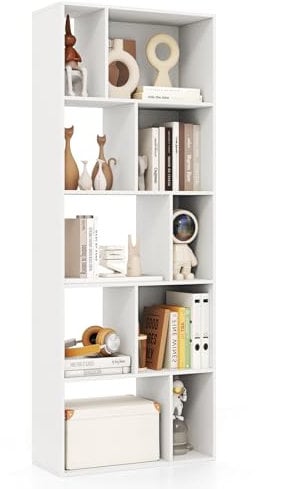 COSTWAY Bücherregal mit 5 Ebenen, Standregal mit 10 Fächern, Büroregal weiß aus Holz, Würfelregal, Freistehender Bücherschrank Aufbewahrungsregal für Wohnzimmer, Arbeitszimmer, 60 x 25 x 160 cm
