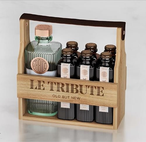 LE TRIBUTE - 0,7l - 43% vol. - Distilled gin - Fresco e fruttato (PREMIUM WOODEN PACK - Gin 70 cl + 6 Tonic Water Le Tribute)